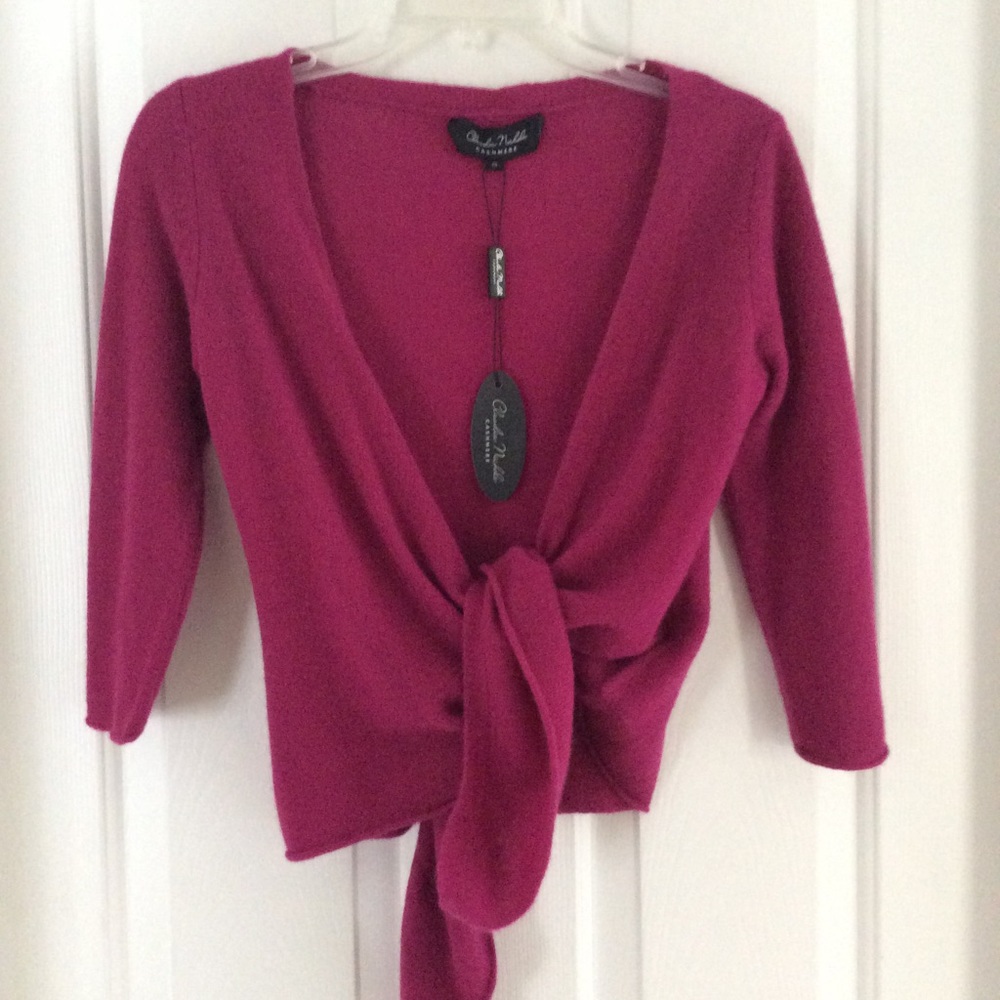 100% Cashmere cropped tie front cardigan